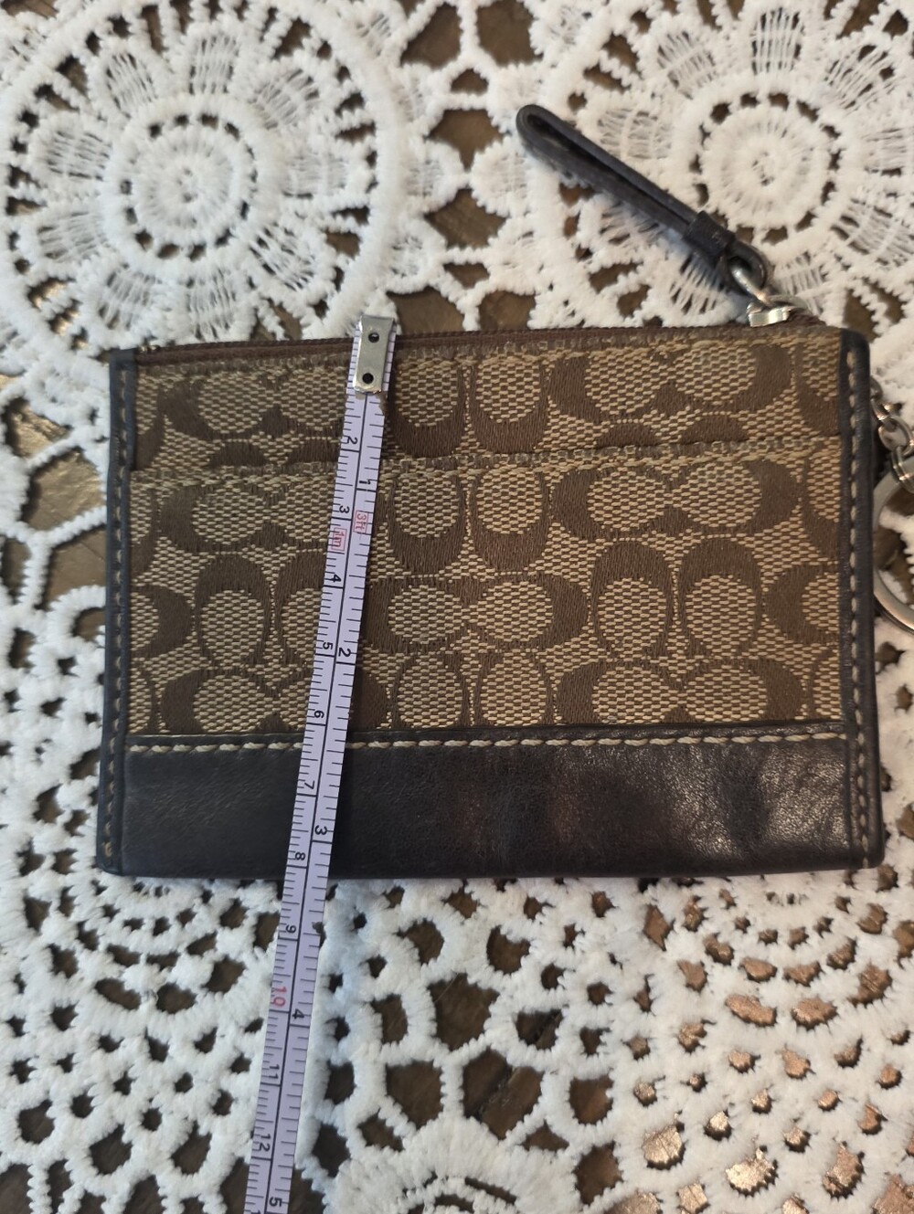 Coach Brown Signature Canvas Card Case Key Ring - Picture 3 of 10